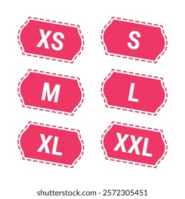 Clothing size icon set, XS, S, M, L, XL, XXL tags