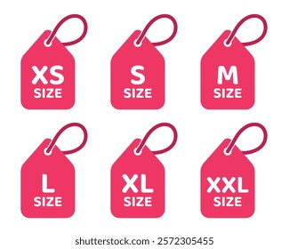 Clothing size icon set, XS, S, M, L, XL, XXL tags