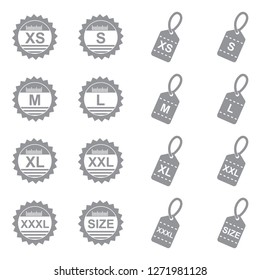 Clothing Size Icons. Gray Flat Design. Vector Illustration. 