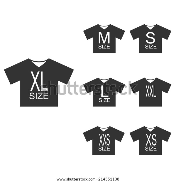 Clothing\
size  label or tag, icon in the form of\
T-shirts