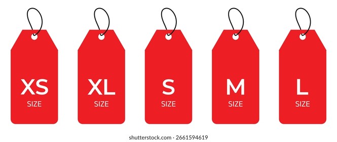 Conjunto de iconos de etiquetas de talla de ropa: Colección de etiquetas de Vector XS a XXL.