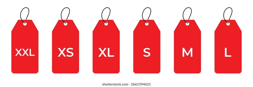 Conjunto de iconos de etiquetas de talla de ropa: Colección de etiquetas de Vector XS a XXL.