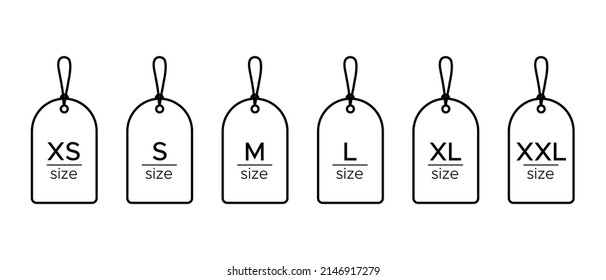 Clothing size labels line vector icon set. Clothing size tag. From XS to XXL