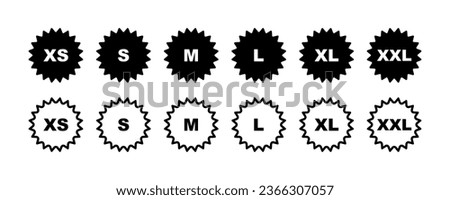 Clothing size vector icons set. Clothes labels s, xs, m, l, xl, xxl.