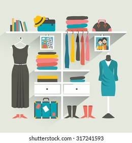 Clothing store. Boutique indoor. Flat design vector illustration.
