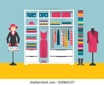 Clothing store. Boutique indoor. Flat design vector illustration.