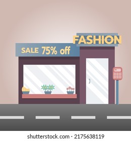 Clothing store fashion shop building cartoon flat vector illustration