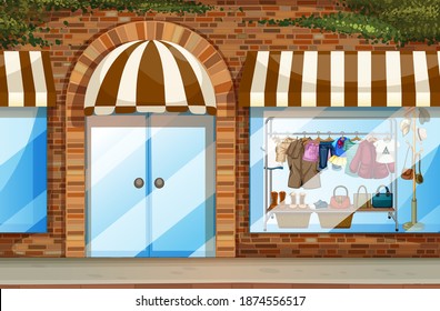 Clothing store front view scene illustration