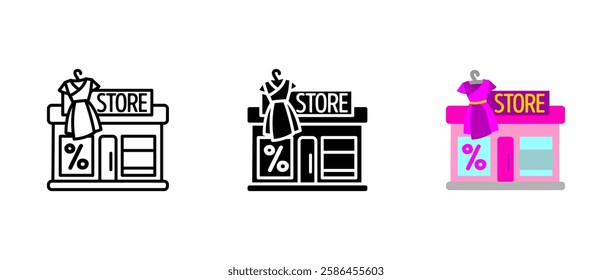 Clothing store icon. Fashion boutique sign. Retail shop with dress symbol. Apparel and fashion outlet pictogram. Shopping and style illustration.