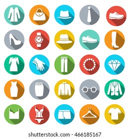 Clothing Store Icon. Flat style icons in circles with long shadows. Vector illustration.