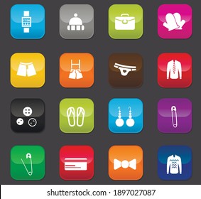 Clothing Store Icon set. Colored buttons on a dark background