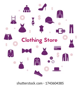 Clothing store icon set isolated on white background