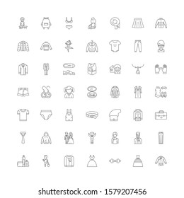 Clothing store linear icons, signs, symbols vector line illustration set