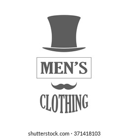 Clothing store logo in retro style. Men's clothing store badge. Isolated clothing emblem on white background. Use for clothing shop advertising, window signage. Vintage style. Monochrome vector label.