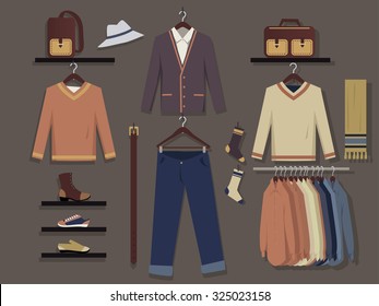 Clothing Store For Men Wall Display Background, EPS 8 Vector Illustration, No Transparencies