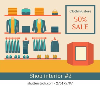 Clothing store. Trendy boutique. Flat vector illustration.
