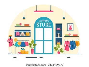 Clothing Store Vector Illustration by Shopping for Clothes or Dresses for Fashion Styles Women or Men in Flat Cartoon Background Design