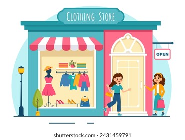 Clothing Store Vector Illustration by Shopping for Clothes or Dresses for Fashion Styles Women or Men in Flat Cartoon Background Design