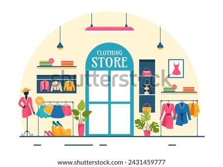 Clothing Store Vector Illustration by Shopping for Clothes or Dresses for Fashion Styles Women or Men in Flat Cartoon Background Design