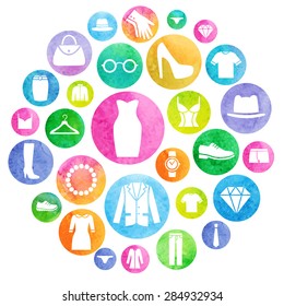 Clothing Store watercolor icons. Vector
