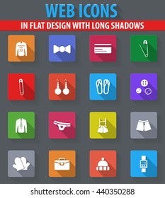 Clothing Store web icons in flat design with long shadows