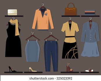 Clothing Store For Women Wall Display Background, EPS 8 Vector Illustration, No Transparencies