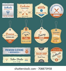 Clothing stores, sewing and tailor shop labels set isolated vector illustration
