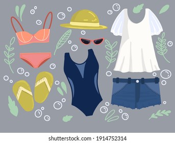 Clothing for summer, beach holidays.