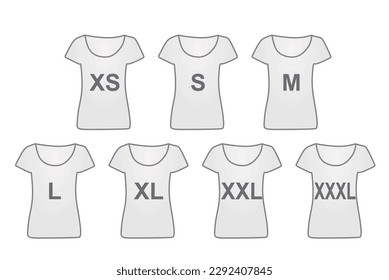 Clothing t shirts sizes. vector