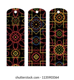 Clothing tag. Abstract embroidery background. Vector illustration