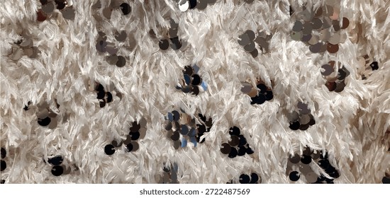 Textura de la ropa con plumas y lentejuelas. Fondo de estilo burlesco con accesorios de brillo.