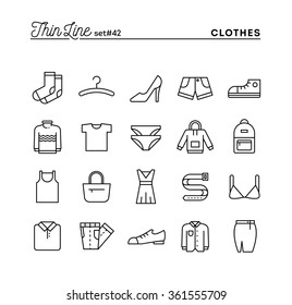 Clothing, Thin Line Icons Set, Vector Illustration