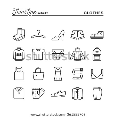 Clothing, thin line icons set, vector illustration