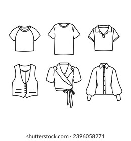 Clothing Top Line Icon Set, Minimal Fashion Outline Illustration Collection