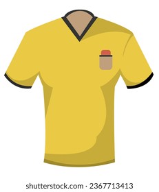 Clothing for training and everyday use, light knitted fabric clothes. Collarless sports shirt with chest pocket and short sleeves for men, women and teenagers. Fashionable tshirt. Vector in flat style