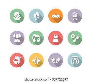 Clothing and trip icon set color with long shadow