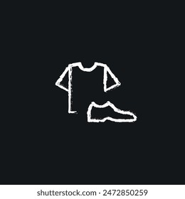 Clothing. T-shirt and shoes chalk icon. Line customizable illustration. Contour symbol. Vector isolated outline drawing.