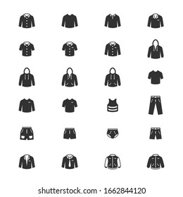 Clothing vector icons on white background.