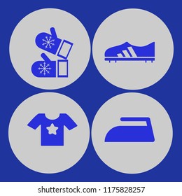 clothing vector icons set. with football shoe, t shirt star, mittens and iron in set