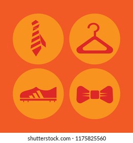 clothing vector icons set. with hanger, tie, black bow tie and football shoe in set