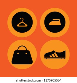 clothing vector icons set. with iron, handbag, hanger and football shoe in set