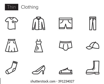 Clothing Vector icons set Thin line outline