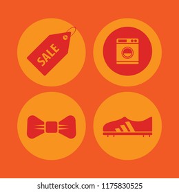 clothing vector icons set. with washer, black bow tie, sale tag and football shoe in set