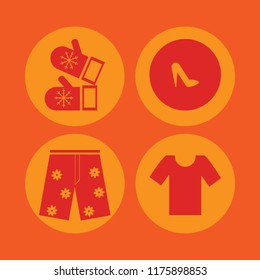 clothing vector icons set. with women shoes, shorts, mittens and t shirt in set