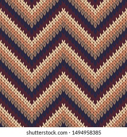 Clothing zigzag chevron stripes knitted texture geometric seamless pattern. Jacquard knit tricot  fabric print. Scandinavian style seamless knitted pattern. Winter holidays wallpaper.