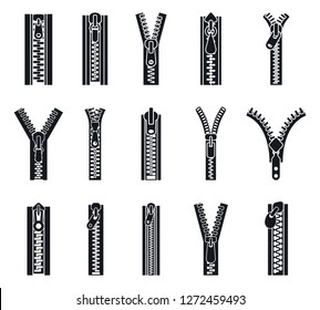 Clothing zipper icon set. Simple set of clothing zipper vector icons for web design on white background svg