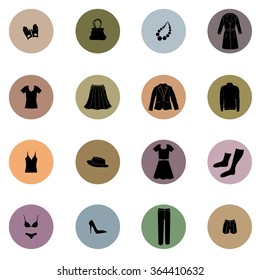 Cloths icon set. Fashion icons collection. Vector silhouette