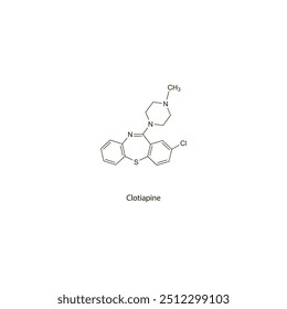 Clotiapin flaches Skelett molekulare Struktur Antipsychotikum verwendet in Schizophrenie, bipolare Störung Behandlung. Wissenschaftliches Vektorgrafik.
