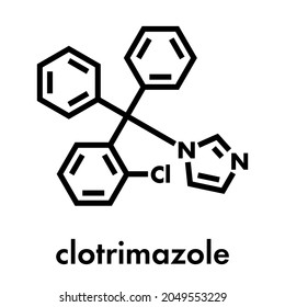 Clotrimazole Antifungal Drug Molecule. Used In Treatment Of Athlete's Foot, Ringworm, Vaginal Yeast Infection, Oral Thrush, Etc. Skeletal Formula.