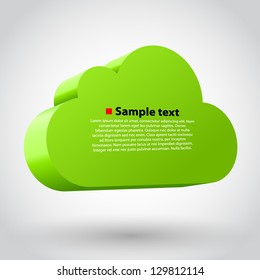 Cloud 3d glossy icon symbol. Vector illustration. Green variant